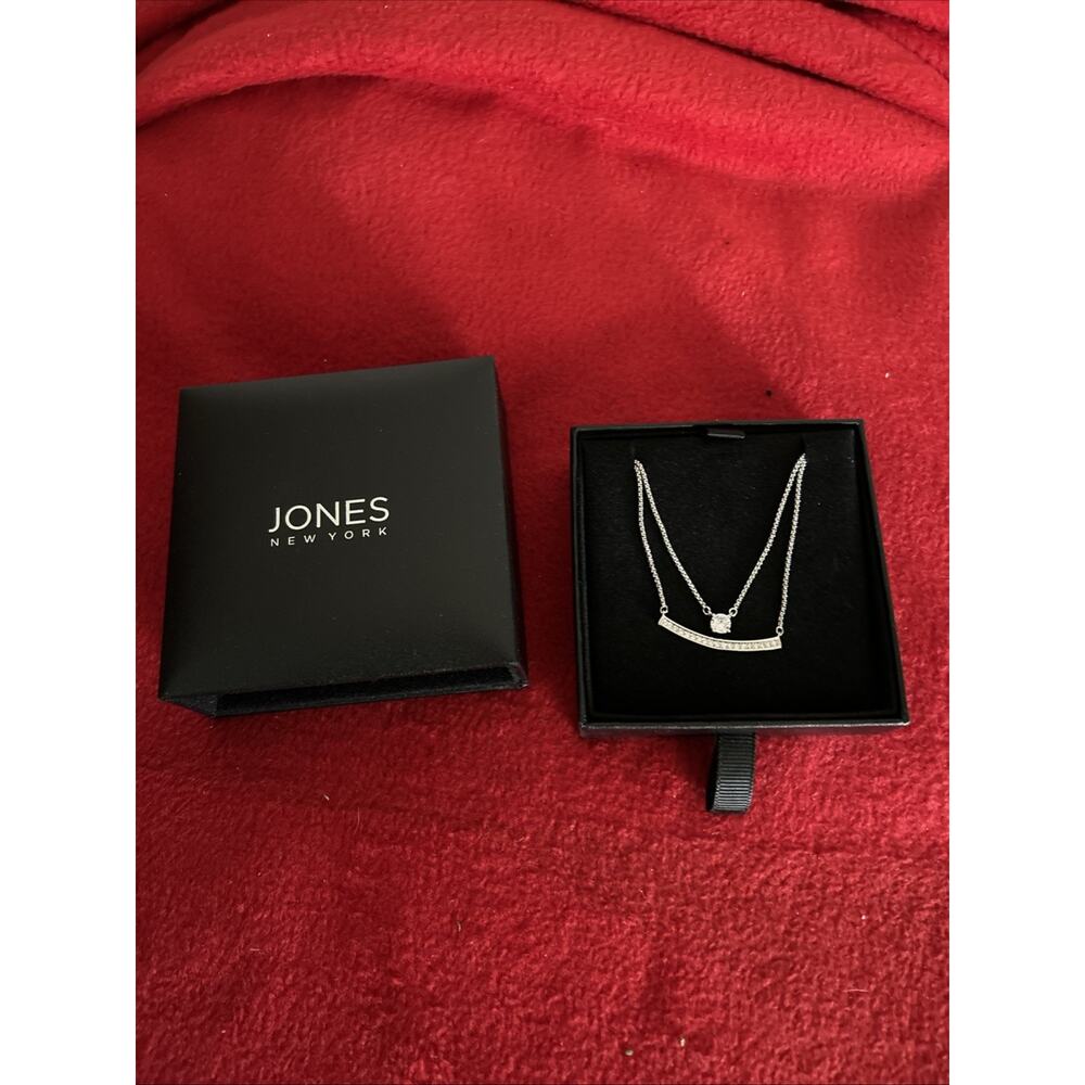 Jones New York Double Strand necklace Rhinestones Silver Tone DS5 & EarringsNWOT